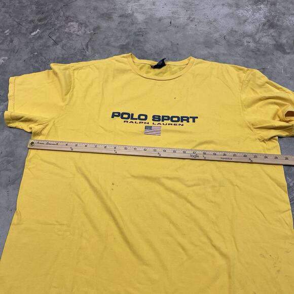Vintage Polo Sport Ralph Lauren Shirt Yellow Y2K Spell Out USA Flag Fit Size XL - Picture 8 of 8
